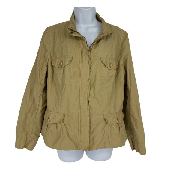 Talbots Crinkle Cotton Long Sleeve Full Zip & Snap Jacket Size 16 - Picture 1 of 9